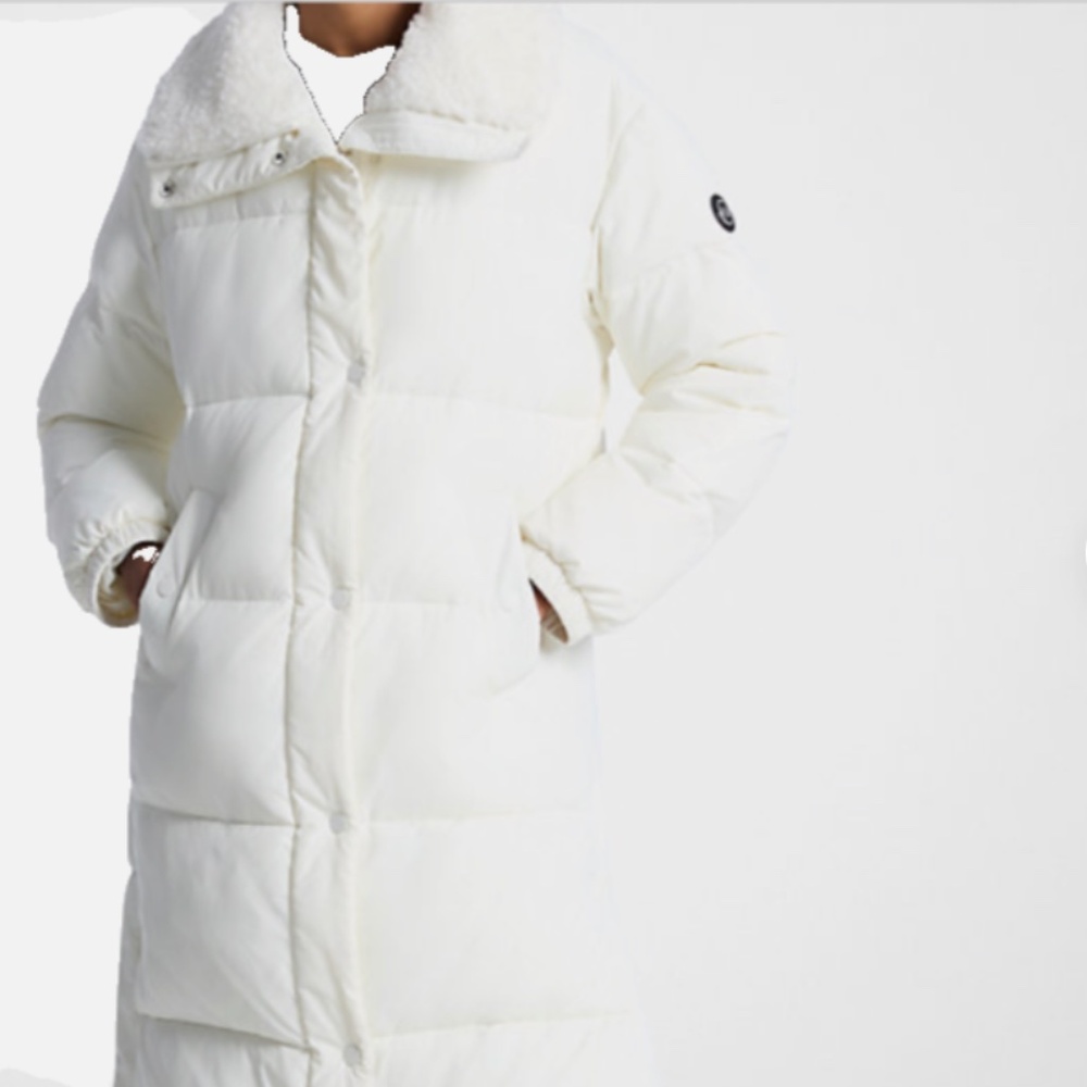 Michael Kors Long Bone Puffer Coat Faux Sherpa Fur Collar Womens Small